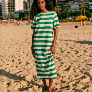 Sezane Emy Dress Cream Green Stripe Dress New Size Medium